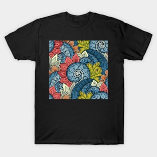 Doodle Pattern with Abstract Floral Motifs T-Shirt